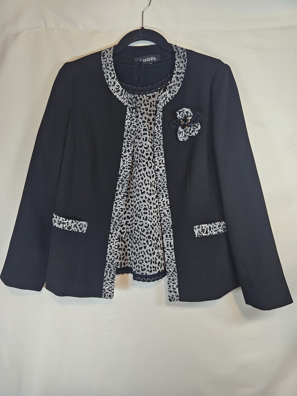 2 Peice Angel Black Blazer with Black-and-White Leopard Trim & Shirt Set